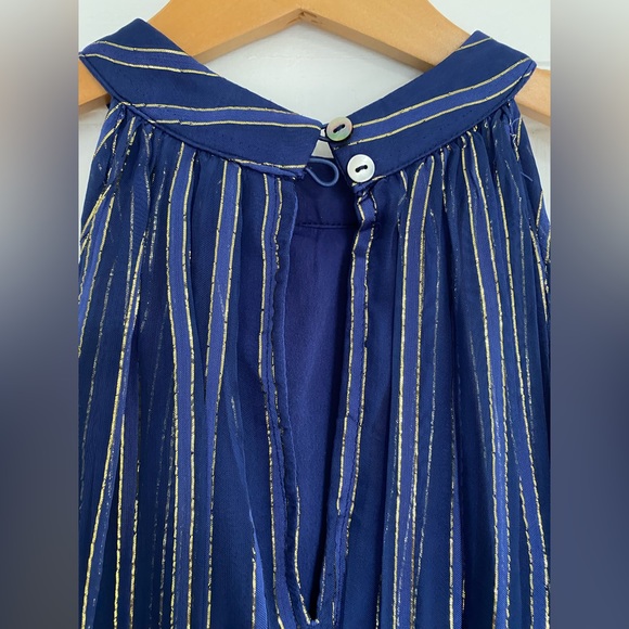 Anthropology blue and gold Ranna Gill Halter neck top - Picture 2 of 6